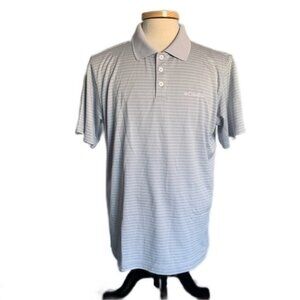 Columbia Large  Gray Stripe Polo Short Sleeve Shirt